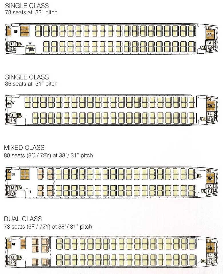 Компоновка пассажиорского салона самолета Embraer 175