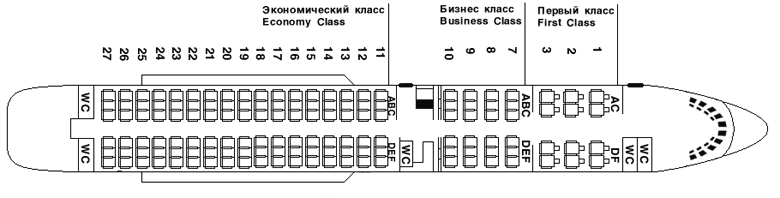 Компоновка пассажиорского салона самолета Ильюшин Ил-62