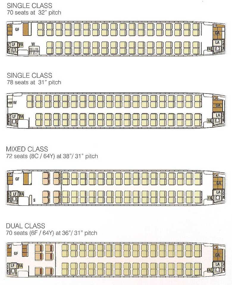 Компоновка пассажиорского салона самолета Embraer 170